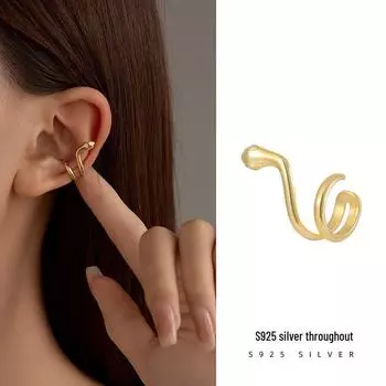 Серьга-кафф Banyan Tree S925 Silver Snake в форме змеи без прокола — модная и уникальная для женщин ES1130 золотой