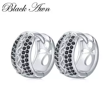 Серьга-кольцо BLACK AWN с черным камнем