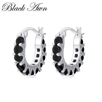 Серьга-кольцо BLACK AWN с черным камнем