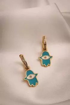 Серьга-кольцо Fatma Mother s Hand с синей эмалью