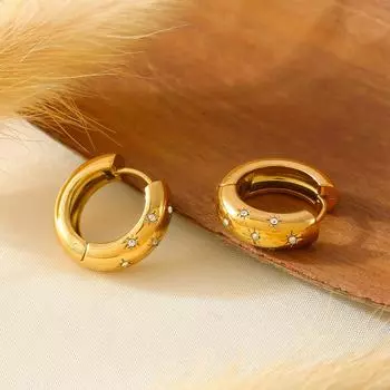 Серьга-кольцо из титановой стали с круглыми октаграммами и микробриллиантами в стиле французского ретро, 18-каратное настоящее золото, простое кольцо с пряжкой