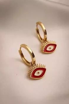 Серьга-кольцо с красной эмалью