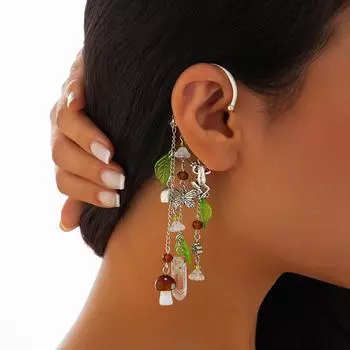 Серьга-крючок с кристаллической кисточкой: Длинные серьги без отверстий, многоэлементные, для женщин K-Right Ear R1 белый