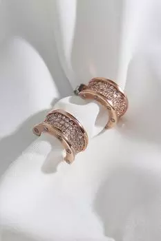 Серьга-роза в форме полукольца с цирконом