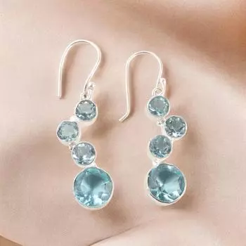 Серьга с драгоценным камнем небесно-голубым топазом, серебро 925 пробы, украшение ручной работы для невесты EE-161-9