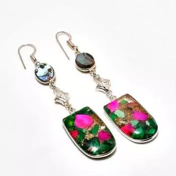 Серьга с покрытием из серебра 925 пробы и драгоценным камнем в виде раковины морского ушка, 3,03 дюйма