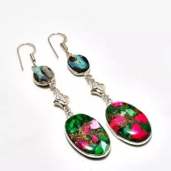 Серьга с покрытием из серебра 925 пробы и драгоценным камнем в виде раковины морского ушка, 2,84 дюйма