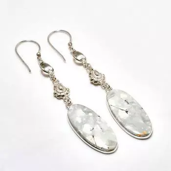 Серьга с посеребренной серьгой Maligano Jasper, белым топазом 925 пробы, 1,89 дюйма