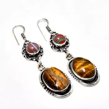 Серьга «Тигровый глаз», радужный кварцевый камень 925, посеребренная серьга 2,46 дюйма