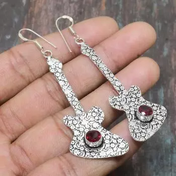 Серьга ювелирных изделий стерлингового серебра 925 драгоценной камня граната Мозамбика Хандмаде на День благодарения 2.96 Inches красный