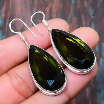 Серьга ювелирных изделий стерлингового серебра 925 драгоценных камней перидота ручной работы на День благодарения 2.05 Inches зелёный