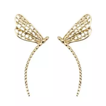 Серьги 3D Dragonfly Symmetrical Vein золотой
