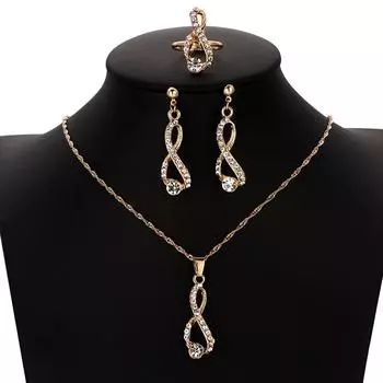 Серьги 4/3/2 шт. Полая корона Кристалл Ожерелье Кольцо Комплект Подвеска жемчуг Ювелирные изделия Браслет Цветы Уникальный