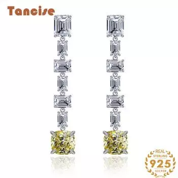 Серьги 7 * 9 с синтетическим желтым бриллиантом из стерлингового серебра Tancision Jewelry жёлтый