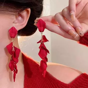 Серьги Advanced Snowflake, радостные красные длинные серьги-лепестки с кисточками для женщин 1 pair