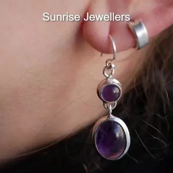Серьги Akoni с аметистом - набор из двух сережек Ari от Sunrise Stud Earring и обруча с подвеской • Подарок лучшему другу • Free Size фиолетовый
