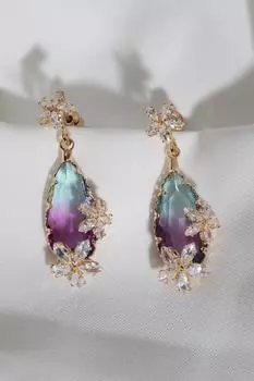 Серьги Amestist для вечернего платья с цветными кристаллами и каплями