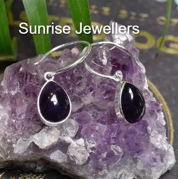 Серьги Amethyst Ari от Sunrise Stud Earring и обруч Huggie Hoop с подвеской • Подарок лучшему другу • Free Size фиолетовый