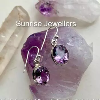 Серьги Amethyst Ari от Sunrise Stud Earring и обруч Huggie Hoop с подвеской • Подарок лучшему другу • Free Size фиолетовый