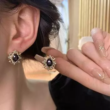 Серьги-аметисты из серебра 925 пробы с кружевом — роскошный французский дворцовый стиль A1628 золотой