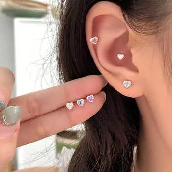 Серьги Anenjery Candy Colored Zircon Heart для женщин, маленькие, изысканные, модные, ювелирные подарки белый