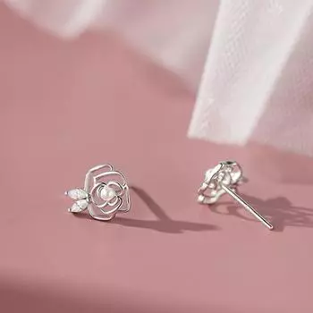 Серьги Anenjery Hollow Camellia Flower с имитацией жемчуга для женщин, простые, изысканные, универсальные, для путешествий, темпераментные, ювелирные изделия, подарок белый