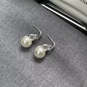 Серьги Anenjery с геометрическим рисунком и искусственным жемчугом для женщин, ретро, высококачественные, темпераментные, милые, универсальные, ювелирные подарки белый