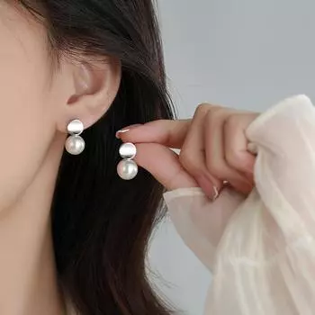 Серьги Anenjery Sweet Gray Round с имитацией жемчуга для женщин, модные, индивидуальные, универсальные украшения серый