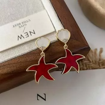 Серьги Ankara Red Sea Star, серебряные игольчатые серьги высокого класса, серьги-гвоздики с ракушками для отдыха на берегу моря, ювелирные изделия красный