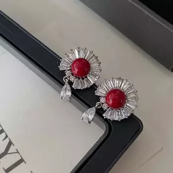 Серьги Ankara Red, серьги-гвоздики с кристаллами и круглыми гранями, винтажная зимняя атмосфера, серьги-подвески премиум-класса в форме капли воды с жемчугом