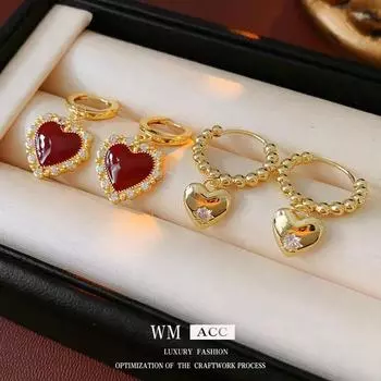 Серьги Ankola Red Heart с золотым покрытием: Стильный, ретро, универсальный, модный аксессуар высокого класса 9# earrings серебряный