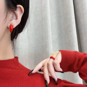 Серьги Ankola Red Retro Glaze: Серьги класса люкс в гонконгском стиле на осень/зиму Leather Ring