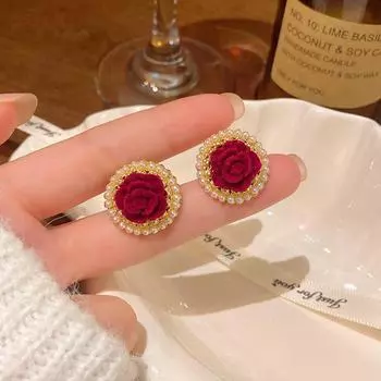 Серьги Ankola Red Rose Pearl Flower для женщин - роскошная коллекция осень/зима A2057 красный