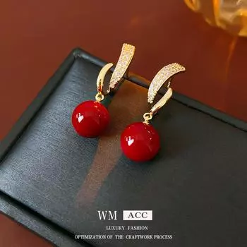 Серьги Ankola Silver Needle Red с микроинкрустацией: Французская ретро-элитная осенне-зимняя роскошь. Silver Needle красный