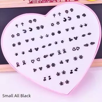 Серьги Антиаллергенная смола Девичья пластиковая игла Small All Black