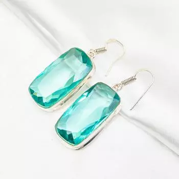 Серьги Aqua Apatite, 925 пробы цельные серебряные серьги, ювелирные изделия ручной работы с драгоценными камнями, подарки для жены, абсолютно новые серьги 1.96 Inches зелёный