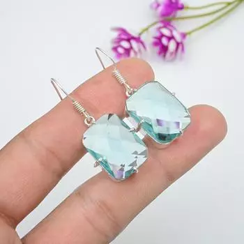 Серьги Aqua Apatite, 925 пробы цельные серебряные серьги, ювелирные изделия ручной работы с драгоценными камнями, подарки для жены, абсолютно новые серьги