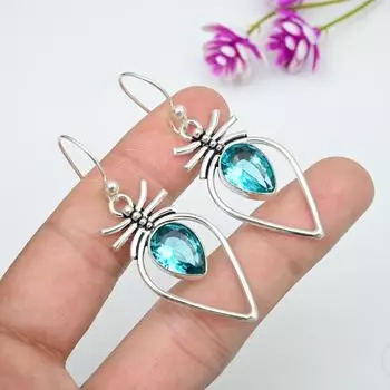 Серьги Aqua Apatite, 925 пробы цельные серебряные серьги, ювелирные изделия ручной работы с драгоценными камнями, подарки для жены, абсолютно новые серьги