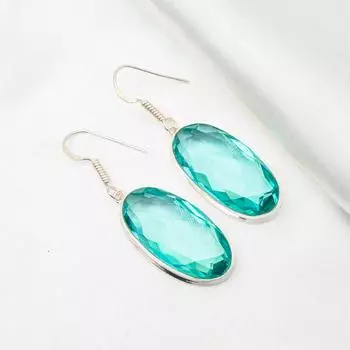 Серьги Aqua Apatite, 925 пробы цельные серебряные серьги, ювелирные изделия ручной работы с драгоценными камнями, подарки для жены, абсолютно новые серьги 1.77 Inches синий