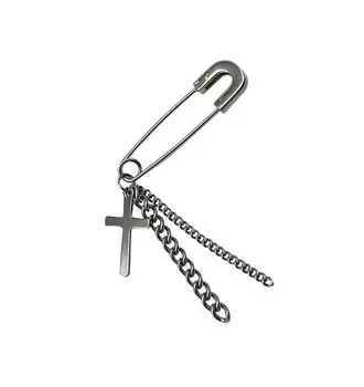 Серьги AREUM с подвеской в виде креста в виде пера Straykids Reno Wearing Motif Ball Earrings Swinging Safety Pin Chain (Тип А)