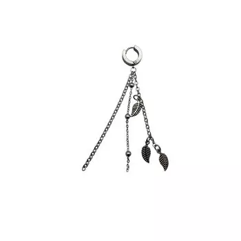 Серьги AREUM Stray Kids Wearing Motive Ring с тройной цепочкой с перьями и жемчугом в виде шариковой цепочки (лист лист)