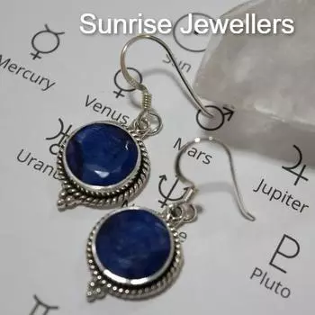 Серьги Ari с полудрагоценными сапфирами Cassia Dot от Sunrise Stud Earring и обруч Huggie Hoop с подвеской • Подарок лучшему другу • ER437 Free Size синий