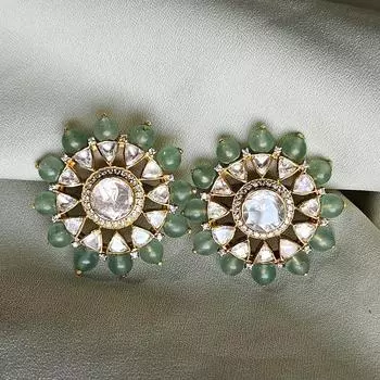 Серьги Arisha Silver из позолоченного серебра 925 пробы, украшения ручной работы в стиле кундан с муассанитом и кубическим цирконием для женщин, индийские украшения FS золотой
