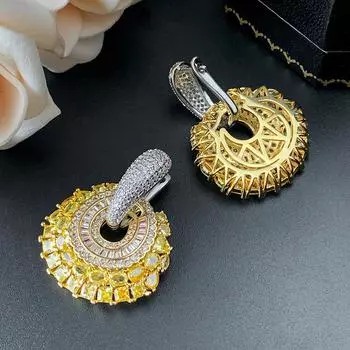 Серьги Аксессуары Мода Тяжелая промышленность Цветной циркониевый цветок Два ношения Серьги Роскошные универсальные женские модные серьги