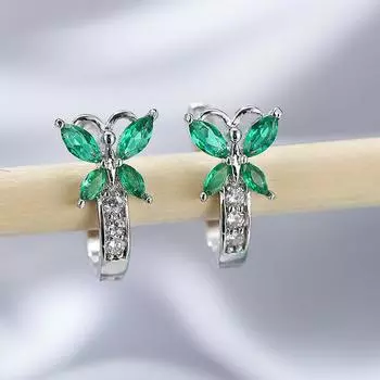 Серьги бабочки цвет золото вставка кристал английский замок зелёный