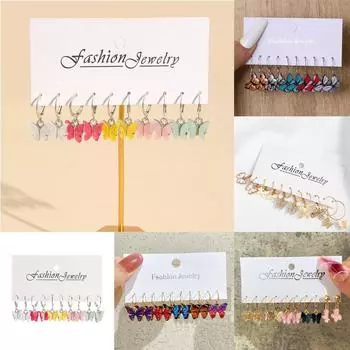 Серьги-бабочки, цветные акриловые женские серьги-бабочки, маленькие свежие милые красивые цветные серьги для девочек, ювелирные изделия 7