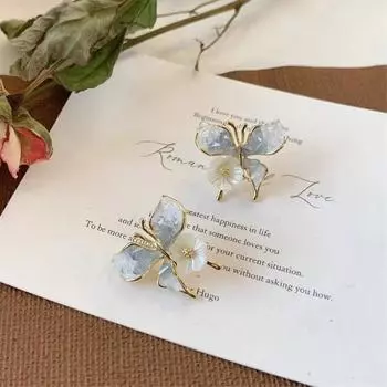 Серьги-бабочки для женщин Серебряные женские серьги-иглы Градиентные синие серьги-гвоздики Модные милые украшения Женские подарки Модные украшения для вечеринок синий