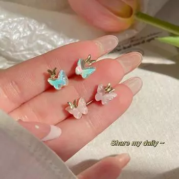 Серьги-бабочки из цветной смолы: Милый, простой дизайн серебряных игл для женщин