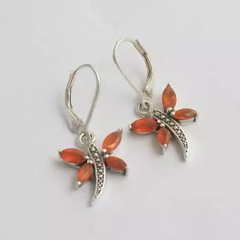 Серьги-бабочки из сердолика, 100% стерлинговое серебро 925 пробы, очаровательные ювелирные изделия, висячие серьги ручной работы оранжевый