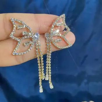 Серьги-бабочки из серебра 925 пробы для женщин, модные индивидуальные серьги, длинные висячие серьги с кисточками, ювелирные изделия для девочек золотой